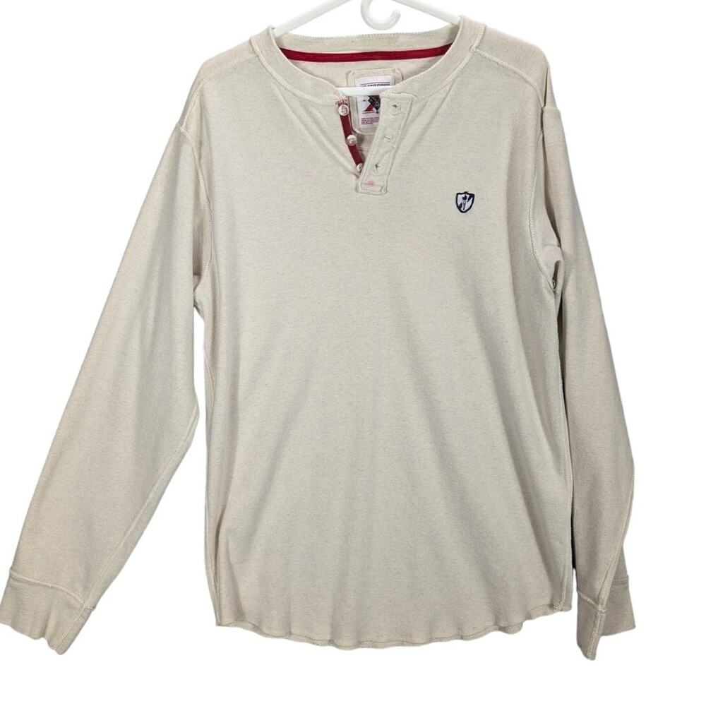 Y2K Frat House Shirt Mens Extra Large Cream Henley Long sleeve Vintage Skater